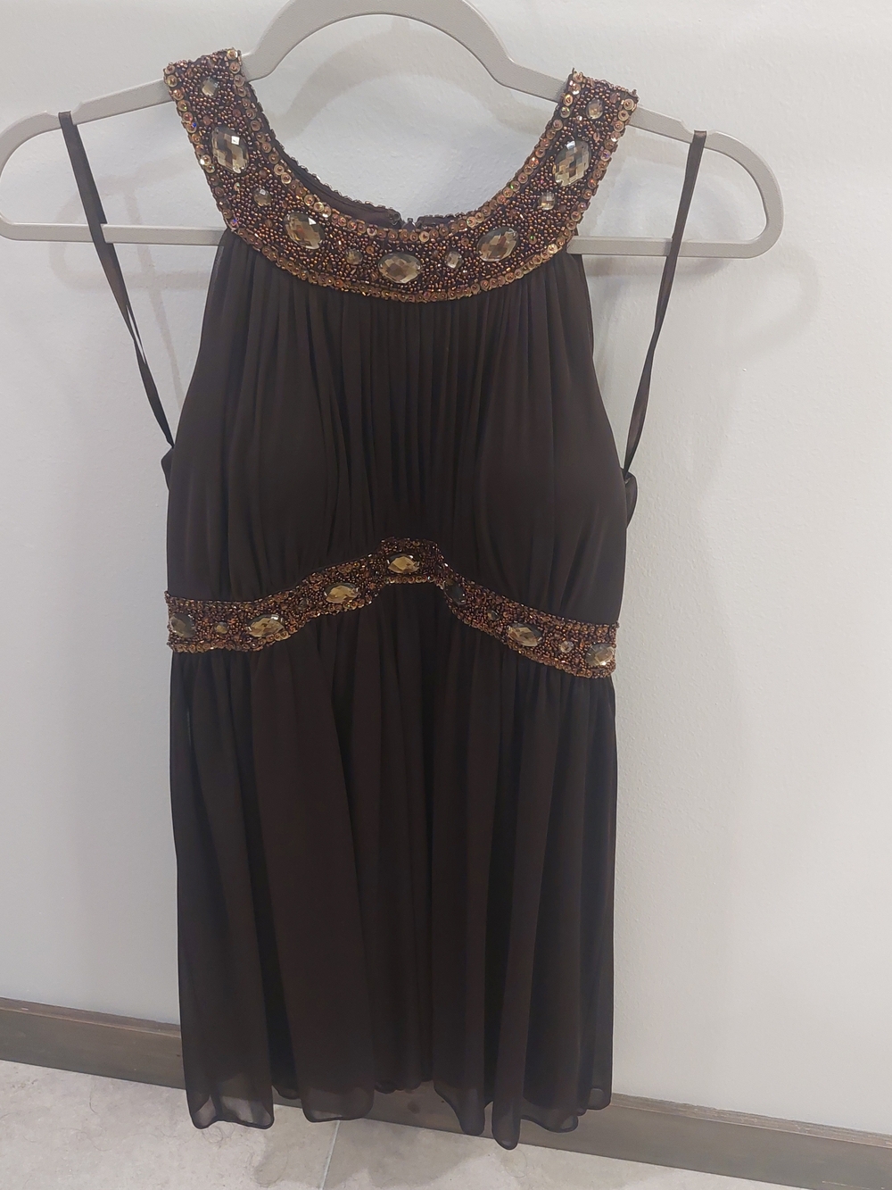 Cache Embellished Brown Evening Dress Y2K